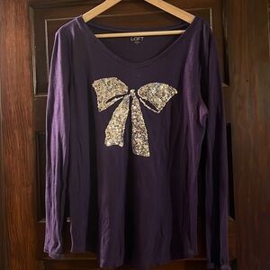 Purple Loft Brand Long Sleeve Shirt with Silver Bow